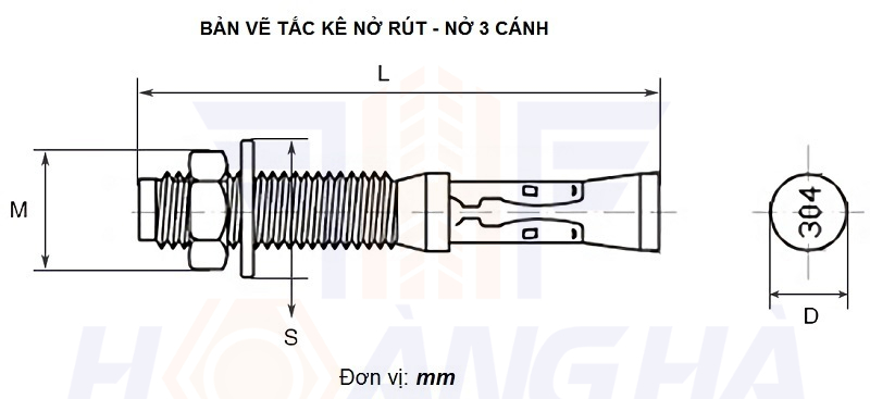 Bản vẽ Bulong nở 3 cánh - take nở 3 cánh inox