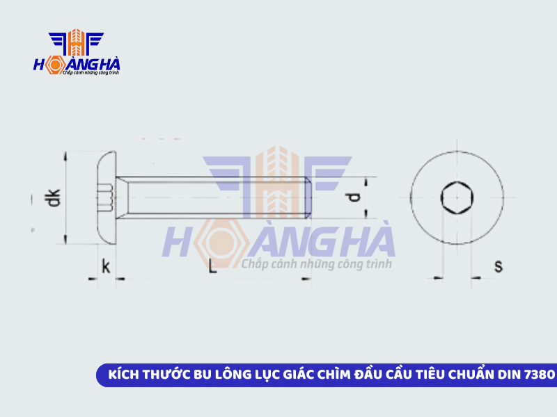 Bảng tra Bu lông lục giác chìm đầu cầu tiêu chuẩn DIN 7380
