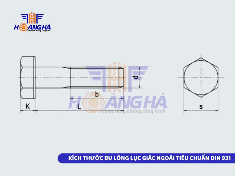 Bảng tra Bu lông lục giác ngoài tiêu chuẩn DIN 931