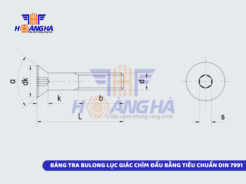 Bảng tra Bulong lục giác chìm đầu bằng tiêu chuẩn DIN 7991