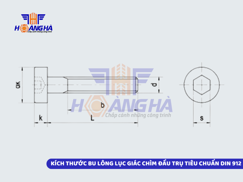 Bảng tra kích thước Bu lông lục giác chìm đầu trụ tiêu chuẩn DIN 912